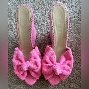 Charlotte Olympia Jayne Pink Terry Cloth Slide Platform Wedge Heel Sandals 36.5